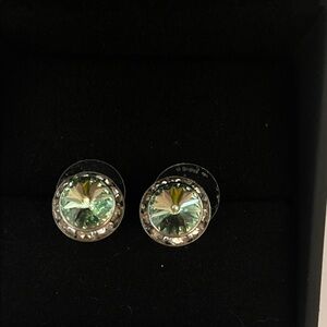 Elegant Silver and Green Stud Earrings